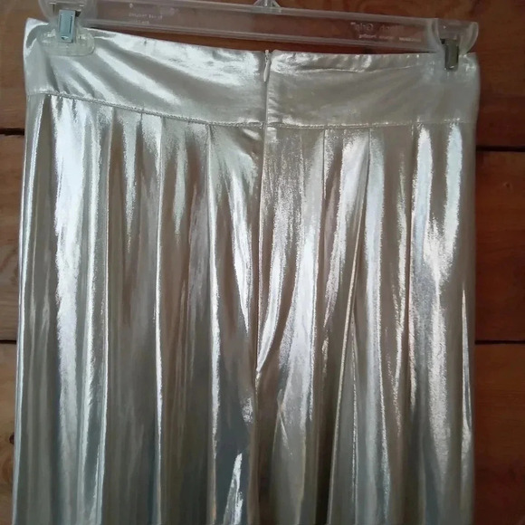 Love And Lemonade Pants Womens L Shiny Silver Super Wide Leg/Long Holiday - Picture 4 of 8